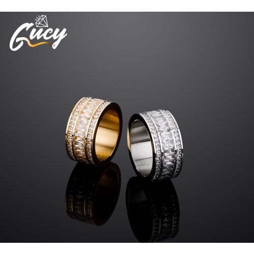 GUCY Iced Out Square Stone Stainless Steel Couple Rings Luxury Fashion Cubic Zircon Jewelry For Women Gift Wholesale
