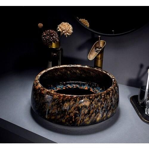Ceramic art above counter basin creative kiln glazed wash basin retro style homestay bathroom washbasin household basin