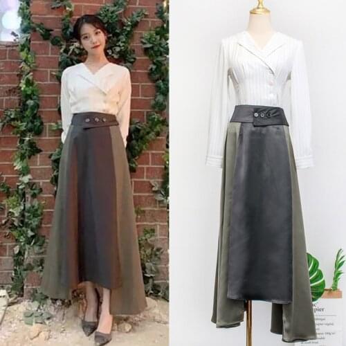 Korea Drama Star 2020 Stripe Long Sleeve Shirt + Skirt 2 Pieces Sets Women Spring Autumn Clothes for Woman Two Piece Set