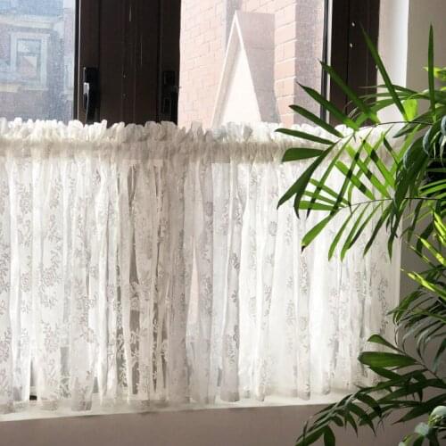 Korean Lace Short Tulle Curtains for Kitchen Finished White Floating Tulle Sheer Yarn Curtain Rod Pocket Velcro Rural lace Yarn