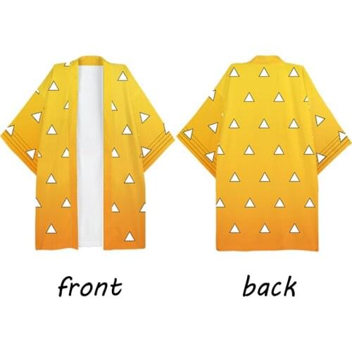 Anime Demon Slayer Cosplay Costumes Agatsuma Zenitsu Role Play Top Coats Men Women Oversized Cardigan Halloween Party Costume