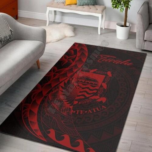 Polynesian Pattern Style Red Area Rug Anti-Skid Area Floor Mat Rug Non-slip Mat Dining Room Living Room Soft Bedroom Carpet