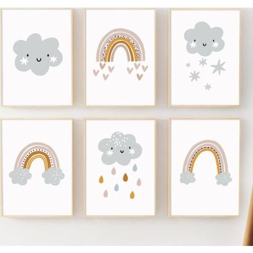 Colorful Rainbow Clouds Weather Art Canvas Painting Nordic Posters And Prints Cartoon Wall Pictures For Kids Room Nursery Decor