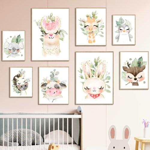 Rabbit Giraffe Koala Alpaca Deer Bear Elephant Wall Art Canvas Painting Nordic Posters And Prints Wall Pictures Kids Room Decor