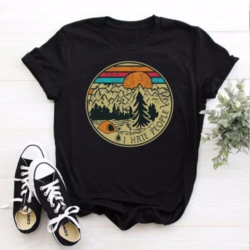 JCGO Summer Cotton Women T Shirt 5XL Plus Size Short Sleeve Camping Print Graphic Tees Top Casual O-Neck Female TShirts Clothes