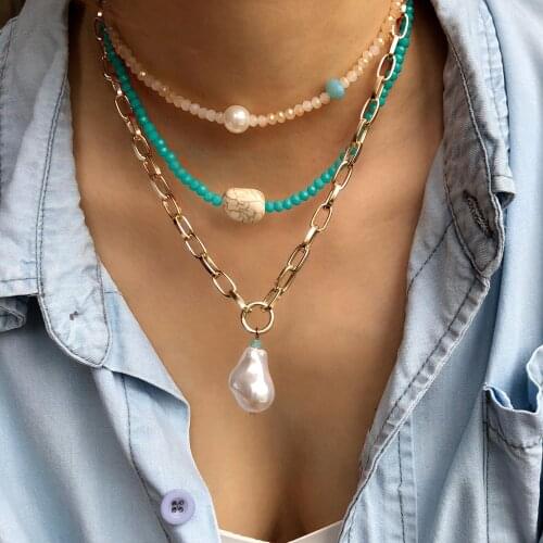 Meetvii Glass Beads Crystal Choker Necklace For Women Bohemian Statement Pearl Turquoises Pendants Collares Beach Jewelry