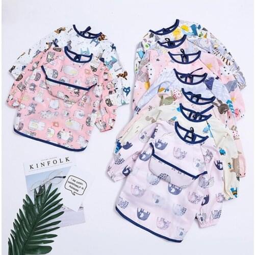 Cute Kids Baby Bibs Waterproof Cotton Children Girl Boy Bibs Long Sleeve Cartoon Printed Baby Feeding Stuff Toddler Apron