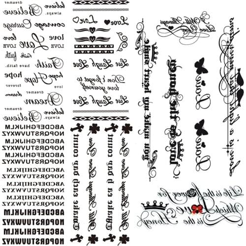 Minimalist Words Temporary Tattoos For Women Girls Small Letters Tattoo Sticker Black Skewers Waterproof Fake Tatoos Body Finger