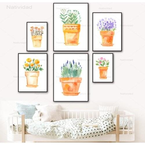 Minimalist Various Types of Flowers In Pots Poster Nordic Living Room Print and Pictures Sitting Room Home Decor Canvas Painting