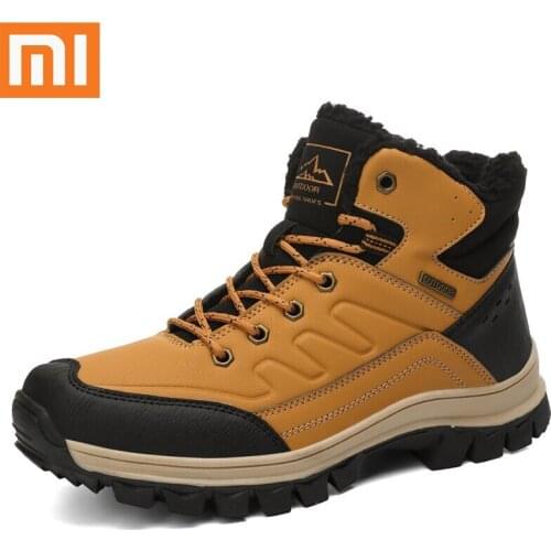 Xiaomi Winter Men Snow Boots Warm Plush Mens Boots Waterproof Leather Ankle Boots Outdoor Non-slip Mens Hiking Boots Sneakers