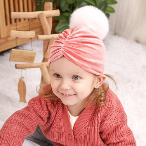 Soft Velvet Baby Turban Winter Warm Fur Infant Girl Flower Headbands Newborn Beanie Caps Fashion Hair Accessories