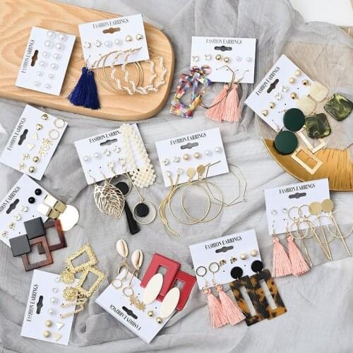 Tassel Acrylic Earrings For Women Bohemian Earrings Set Big Geometric Drop Earring 2020 Pearl Earrings Set DIY Fashion Jewelry