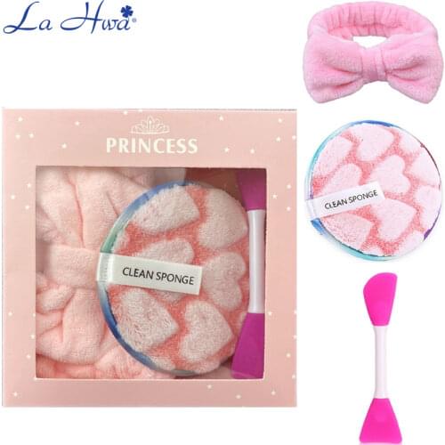 Beauty Skin Care Set Microfiber Reusable Makeup Remover Pads Woman Girls Wash Face Headband Silicone mask brush Skin Care Tool