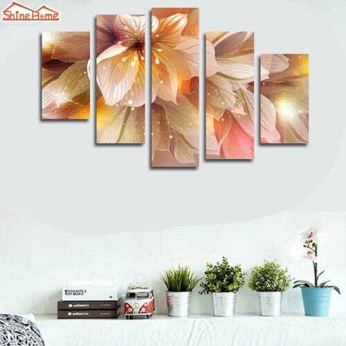 ShineHome-5pcs Wall Oil Painting Printing Prints on Canvas Lily Flower Floral Picture Walls Living Room With Frame Home Decor