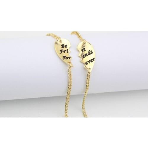 No Minimum )2020 New Broken Heart 2 Parts Pendant Bracelet Best Friend Bracelet For Girls Gold Jewelry