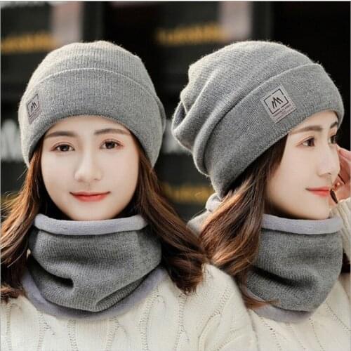 New Womens Winter Warm Hat Fashion 1 Sets of Scarf Suit Ladies Knit Suit Outdoor Thick Windproof Riding Warm Accessories