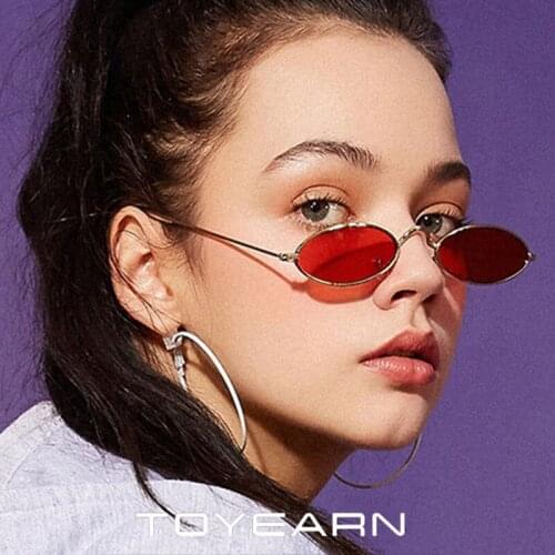New Fashion Vintage Red Small Oval Sunglasses Women Men Brand Designer Metal Frame Lens Sun Glasses Female Man Eyewear UV400