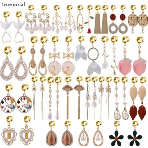 Guemcal 2pcs Korean Version of Sweet Asymmetrical White Rose Peach Daisy Tassel Ear Piercing Body Piercing Jewelry