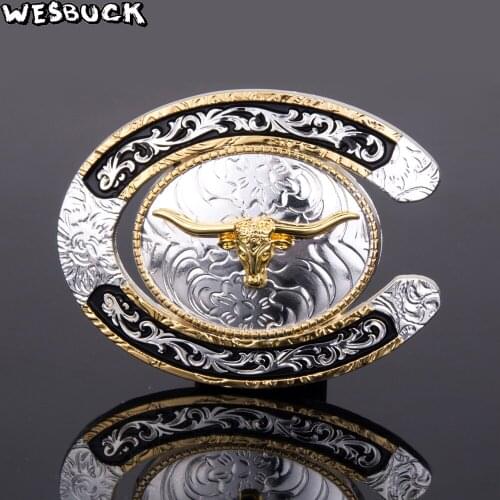 Horseshoes New WesBuck Brand Belt Buckles Metal for Man Women Silver Western Buckles Metal Cowboy Cowgirls with Bull Buckle Belt