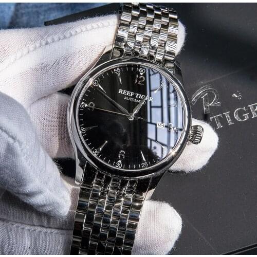 Reef Tiger/RT Fashion Moon Phase Watches for Men Full Stainless Steel Automatic Watches Waterproof RGA823G
