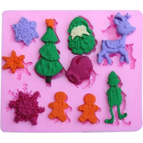 Christmas Snowflake Fondant Cake Silicone Molds Chocolate Mold Gingerbread Man Biscuits Mould Candy Baking Cake Decorating Tools