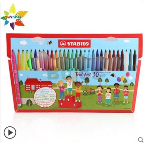 Stabilo 12/24/30 color Childrens watercolor pen washable, safe and non-toxic painting tool Triangular rod drawing art supplies
