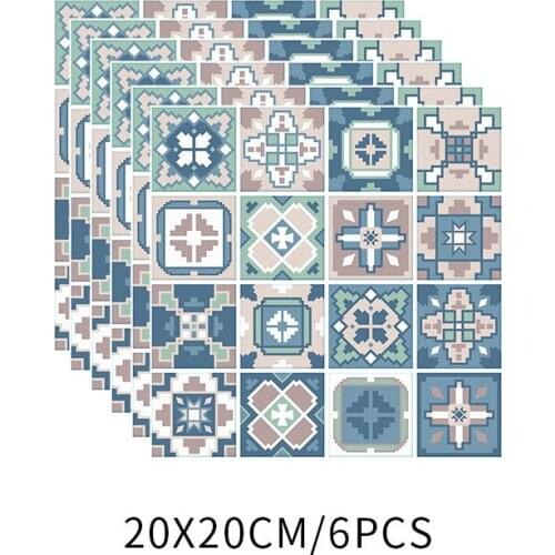 6pcs Removable Patterned Plaid Tile Sticker Kitchen Refurbishment Vinyl Film Bathroom Dormitory Floor Decorative Wall Stickers