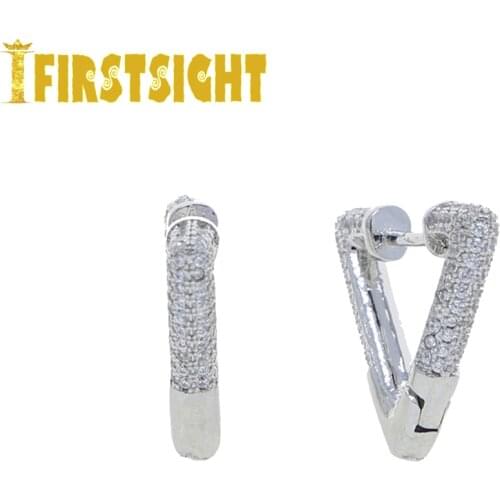 Micro Pave CZ Geometric Multi Piercing Triangle Gold Silver Color Hoop Earring 2021 New Trendy Women Jewelry