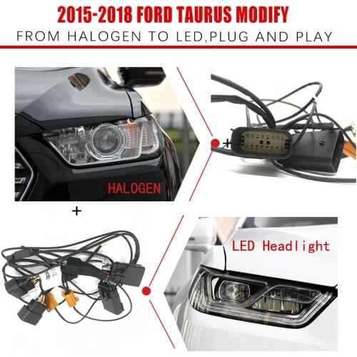 CZMOD Car Headlight Modification Upgrade Special Wiring Adapter Harness For 15-18 Ford Taurus From Halogen To LED Plug And Play