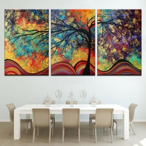 The lucky colorful trees Abstract art 3 panel HD Print Nordic modern Wall posters Canvas painting For home living room decor