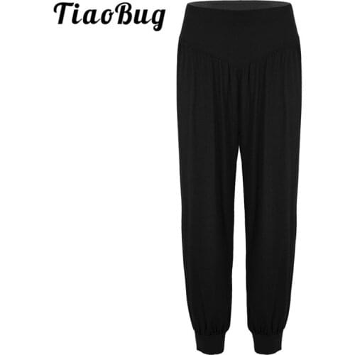 TiaoBug Women Super Soft High Waist Elastic Waistband Wide Leg Casual Loose Sports Street Dancing Harem Pants Jazz Dance Costume