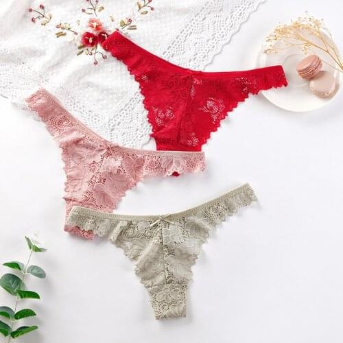 3Pcs/Lot Sexy Lace Thong Low Waist Transparent Panties for Female String Lingerie Women Underwear Fashion Intimates Panty