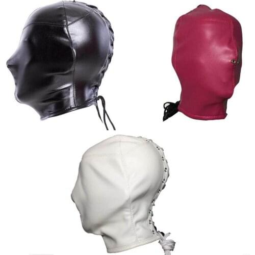 Unisex Faux Leather Head Restraint Total Enclosure Gimp Hood Soft Leather Sensory Play Mask with Nose Vent Fetish Costume