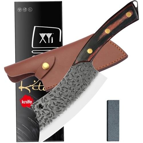XYJ Full Tang Camping Kitchen Knife 6-inch Tactical Knives 4Cr13 Stainless Steel Chef Cleaver Pakkawood Handle With Sheath Cover