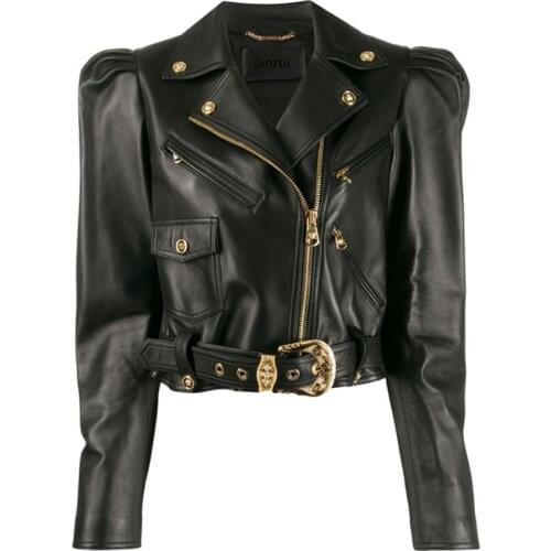 2021 Luxury Brand Designer Real Sheepskin Short Jackets Genuine Leather Natural Sheep Long Sleeve Elegant Ladies Coats Plus Size