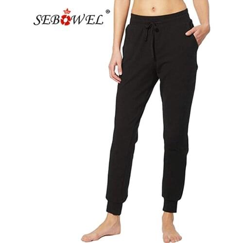 SEBOWEL Womens Jogging Pants Cotton Casual Drawstring Sweatpants with Pocket 2020 Female Elastic Waist Trousers S-XXXL