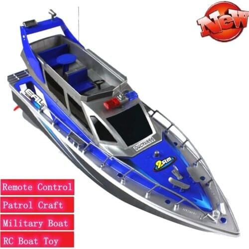 1:20 Remote Control Boat 2.4G RC Police Speed Boat Toy Model Electric Full Function Large 4 Channel Patrol Boat Military Boat