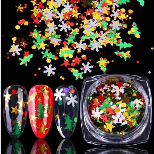 1BOX Nail Sequins Christmas Nail Glitter Flakes Spangles Snowflake Hexagon Holographic powder Pigment Nail Art Manicure Tip