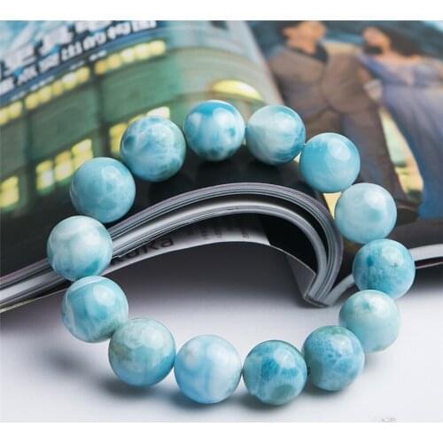 17mm Genuine Natural Blue Larimar Gems Stone Crystal Big Stretch Round Bead Powerful Woman Men Bracelet Water Pattern AAAAA