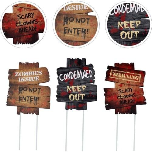 5Pcs Halloween Yard Signs Plastic Safe Fine Bloody Halloween Guideboard Tool Beware Prop
