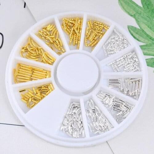 6 Style Silver Gold Rivet Alloy Metal Charm Decoration Nail Art Tips Cylinder Studs 3D Rhinestone DIY Manicure Tools Accessories