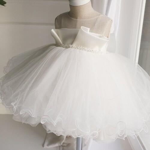 White Christening gown Girls Dress New Year Princess tutu Dress Kids Dresses for Girls 1 year Birthday Party infant Vestido