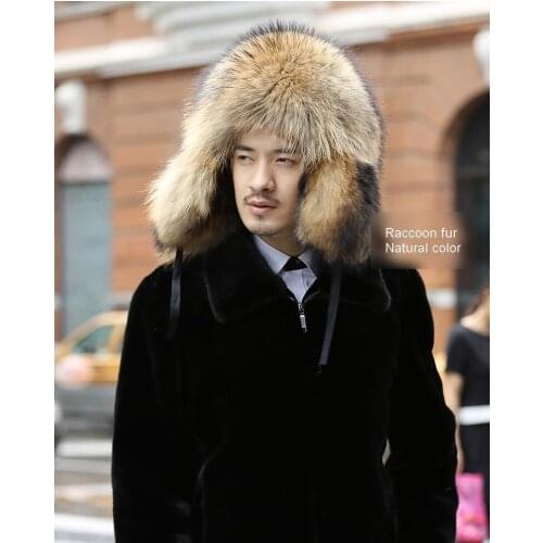 Free Shipping New Genuine Raccoon Fur hat Real fur cap Mens Fox fur hat Winter 3 colors Wholesale Retail OEM