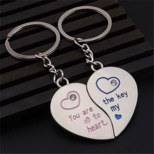 1 Pair Couple Keychain Combination Love Heart Keyring Lovers Keyfob Souvenirs Valentines Day Jewelry Gifts