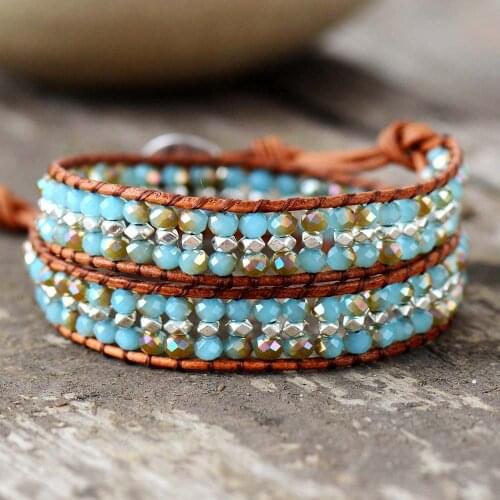 Crystal Rhinestone Bracelets Bling Boho Layered Leather Wrap Bracelets Vintage Woven Cuff Bracelet Custom Bracelet Dropship