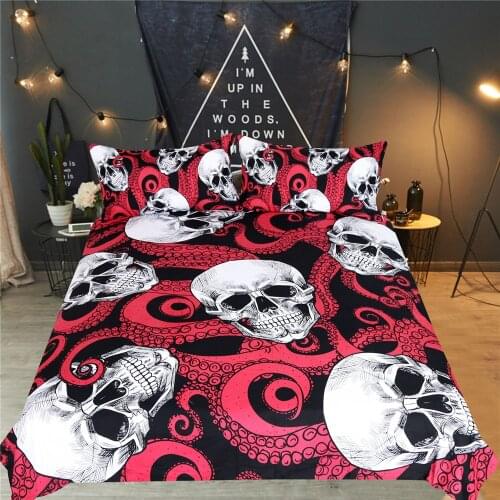 Skull Bedding Set King 3D Printed Duvet Cover Pillowcase Red Rose Zombie Demon Fashion Bedlinens For Boys Man Adults