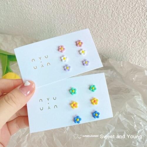 Sen Series Small Fresh S925 Summer Color Small Flower Earrings Set Cute Girl 2021 New Fashion Simple Earrings Female Trend