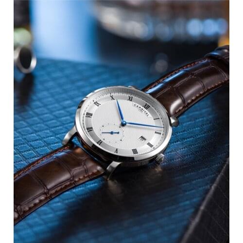 Carnival Men Automatic Watch Small Seconds Dial Fashion Date Luxury Mechanical Watch Simple Thin Business Watch