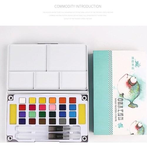 Solid Watercolor Paint Set With Watercolour Brush Bright Color Pigment Set Art