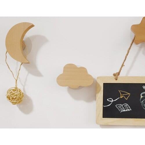 Wall Hooks Hat Hooks Wooden Coat Hangers Star Moon Wall Art Hook For Bedroom Living Room EL